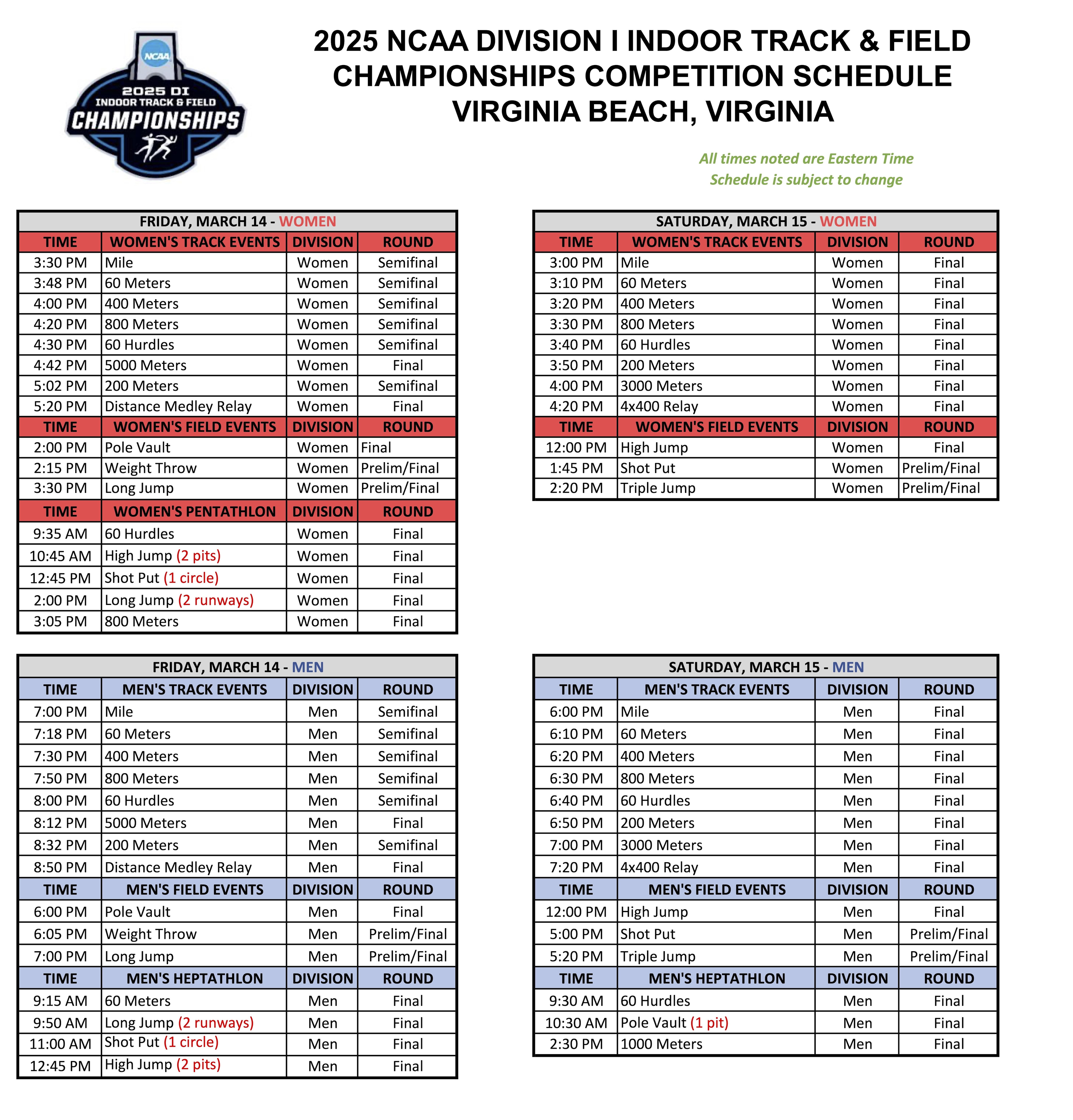 schedule of events