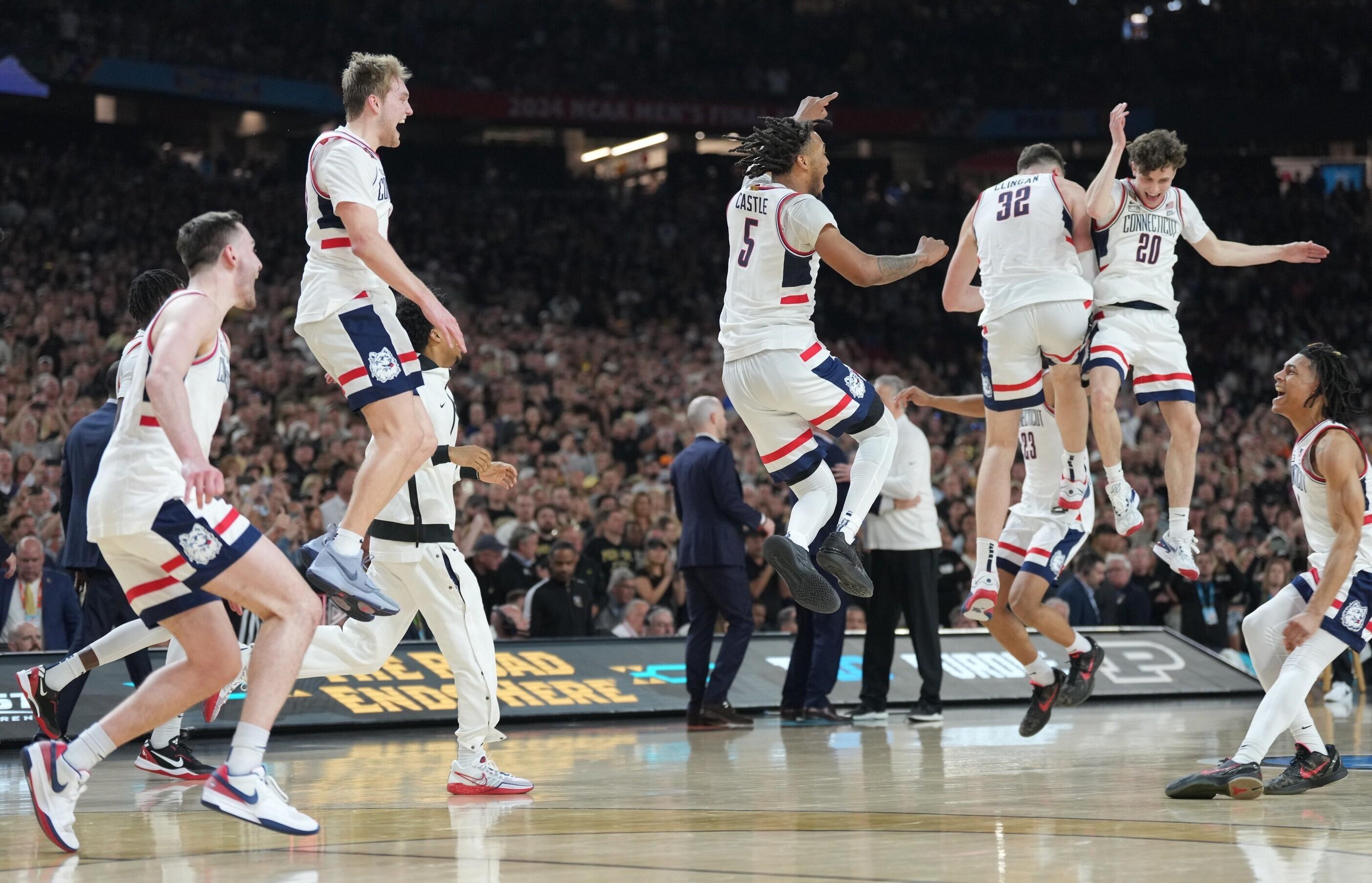 UConn celebrates in 2024 men's basketball national final